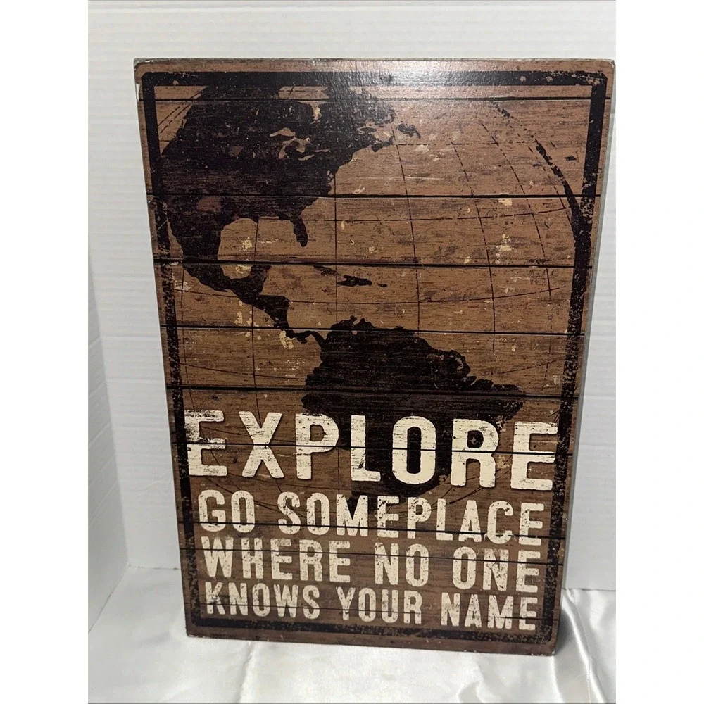Primitives by Kathy Explore World Map Wooden Box Sign Wall Art Decor 31373